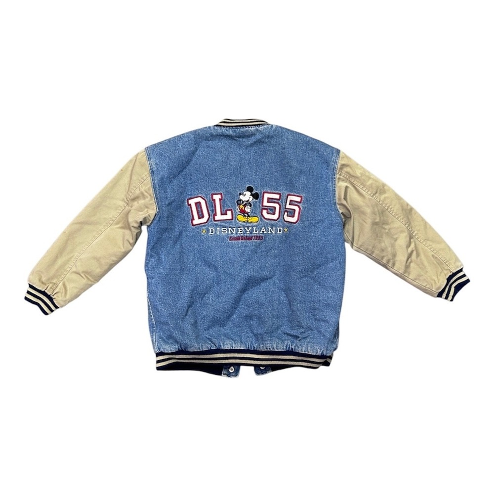 Vintage Disneyland DL 55 Mickey Mouse Varsity Denim Jacket Youth M Kids 10-12